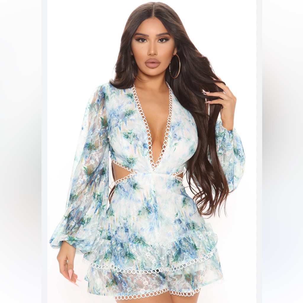 French Riviera Floral Printed Lace Romper - Green/Combo